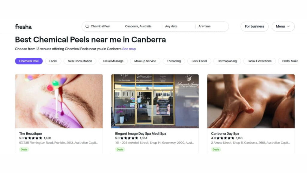 6 Best Chemical Peels in Act / Australian Capital Territory 7 chemical peels in act (australian capital territory), fresha-listed local salons – variety of chemical peel options in canberra