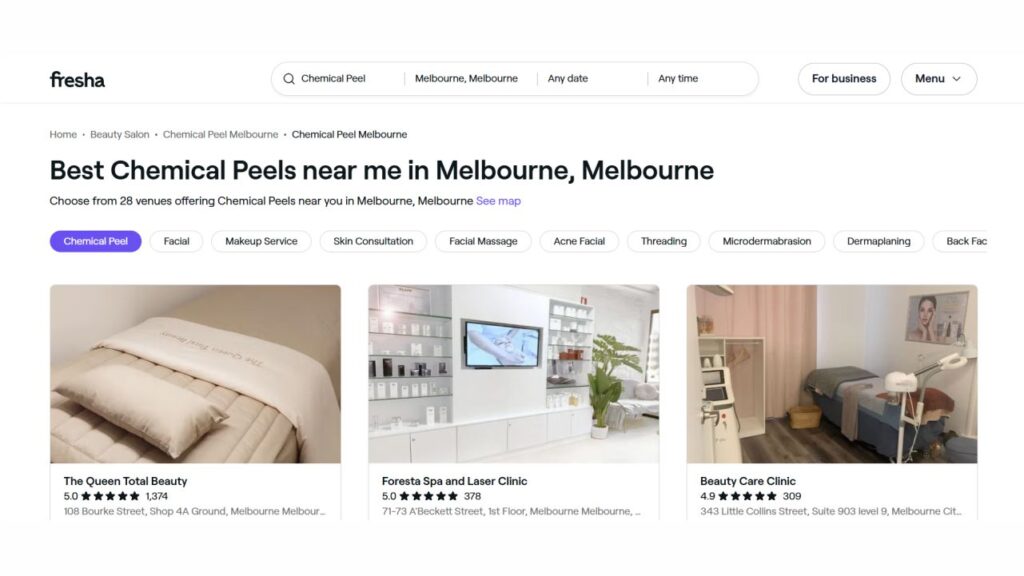 10 Top Clinics for Chemical Peels in Victoria Beauty Experts 11 chemical peels in victoria, fresha listings – 28 venues offering chemical peels in melbourne