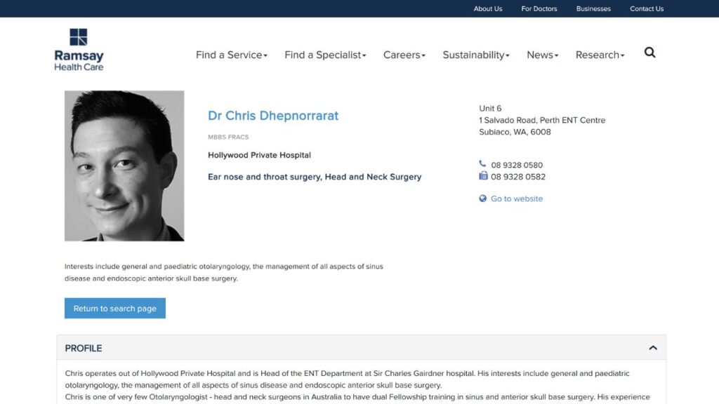 dr chris dhepnorrarat dual fellowship ent surgeon ent doctor in western australia
