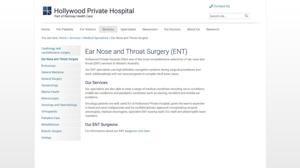 hollywood private hospital ent department nedlands high tech ent solutions ent doctor in western australia