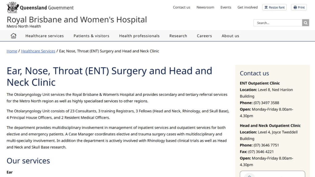 8 Best ENT Doctors & Clinics in Queensland 7 rbwh ent outpatient clinic public comprehensive government provided ent service