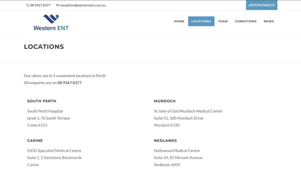 western ent multiple perth metro locations wide coverage & surgical expertise